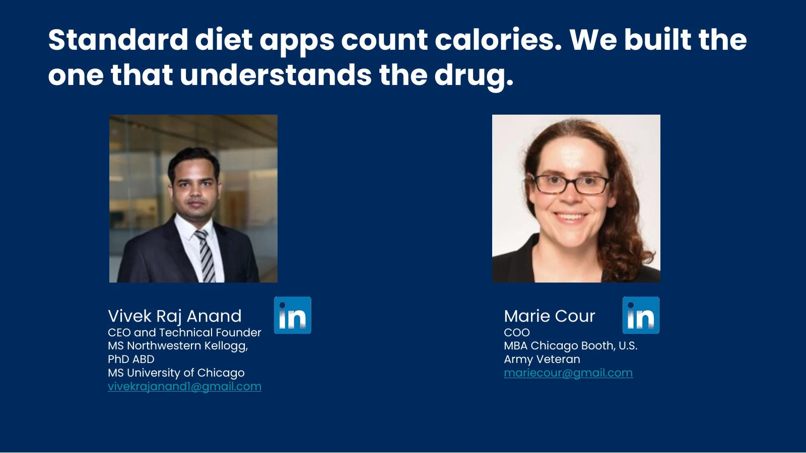The Beezam team: Vivek Raj Anand, CEO and technical founder, and Marie Cour, COO, with their professional backgrounds.